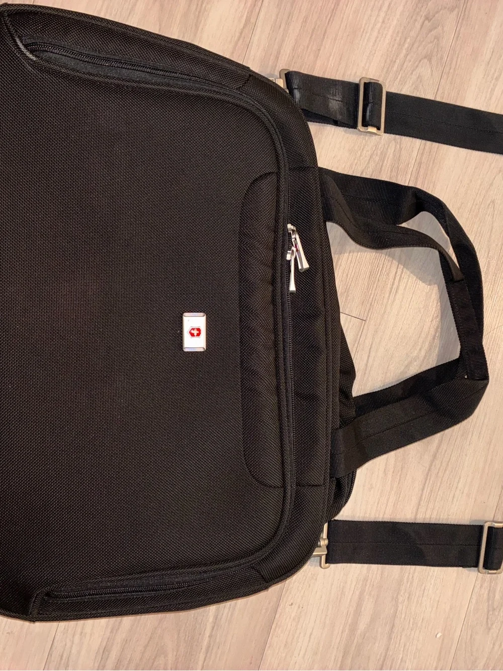 Victorinox SwissGear Black Laptop Briefcase with Red Logo Accent